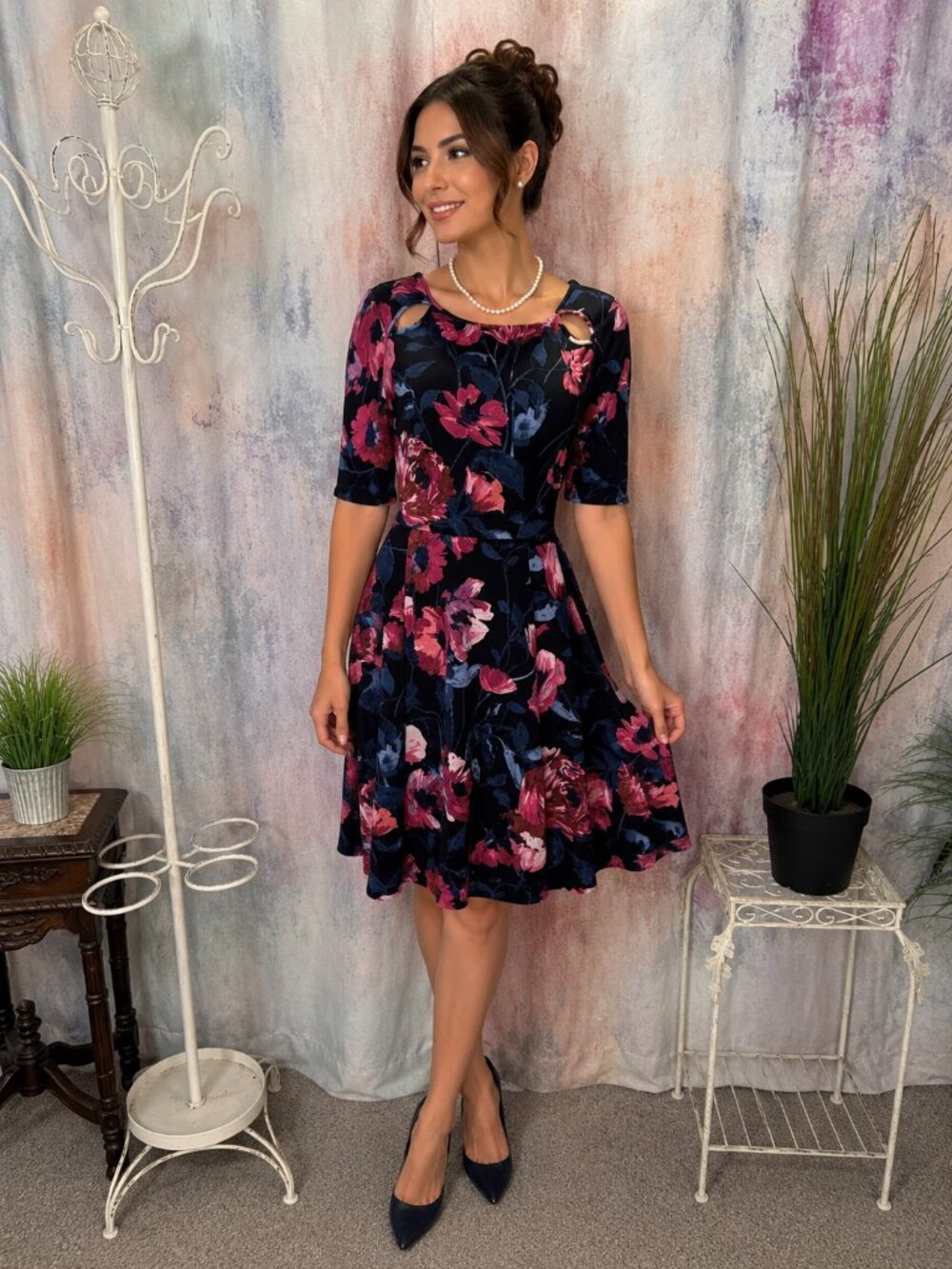 📌Ivanka Trump Elegant Romantic Floral Print Feminine Fit & Flare Dress